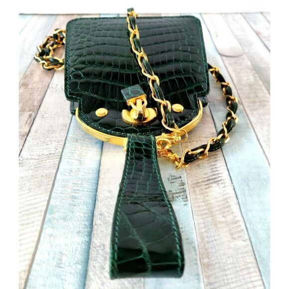 GIORGIO'S of PALM BEACH ITALY GREEN GENUINE ALLIGATOR CROCODILE LEATHER MINI BAG - Picture 4 of 10